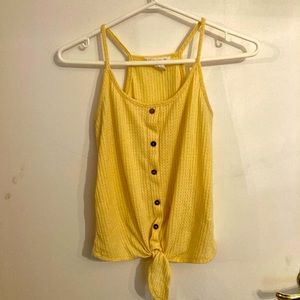 Yellow Button Tank with Tie Front